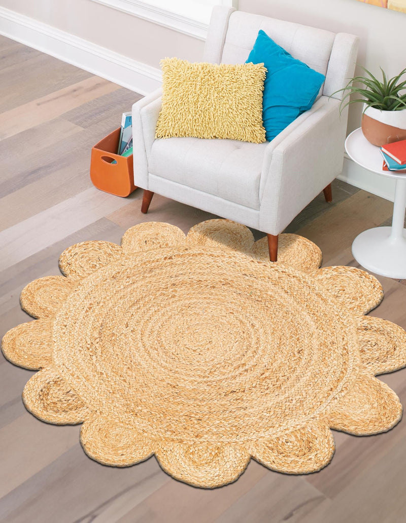 Serenity Braided Jute Collection Area Rug - Seaside Round Natural  lifestyle 41