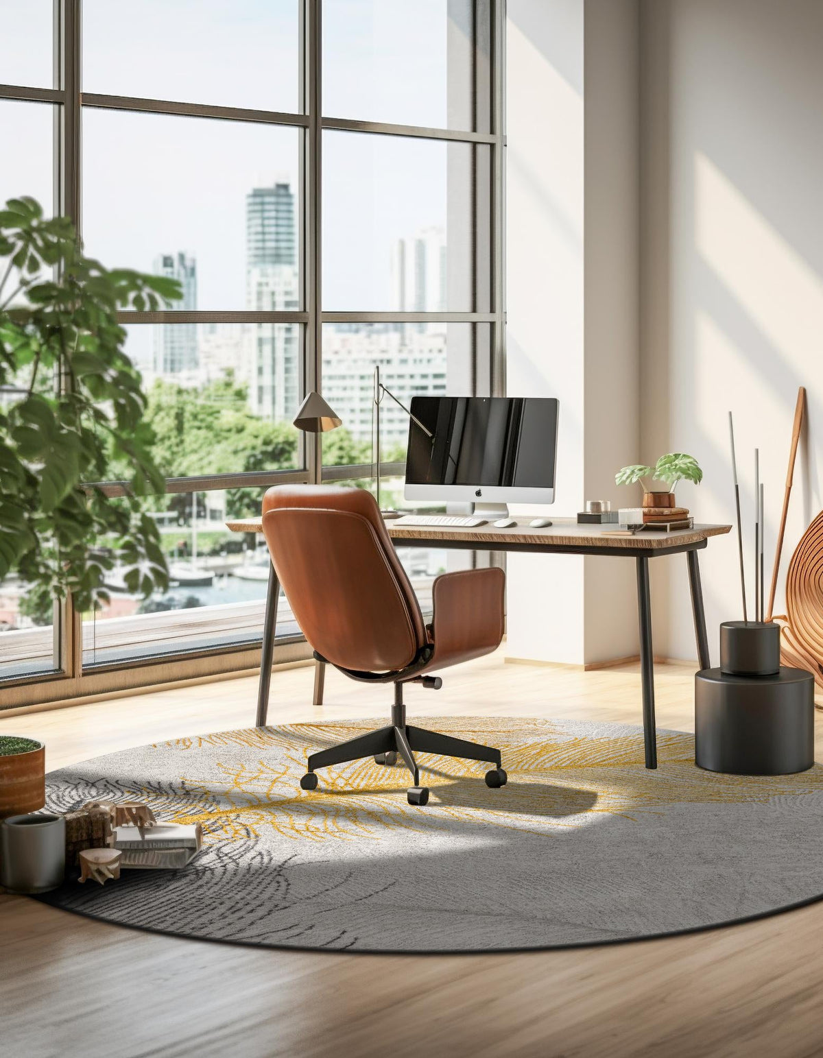 Bloomsbury Elegance Collection Area Rug -  Westminster Round Yellow Gray  lifestyle 66