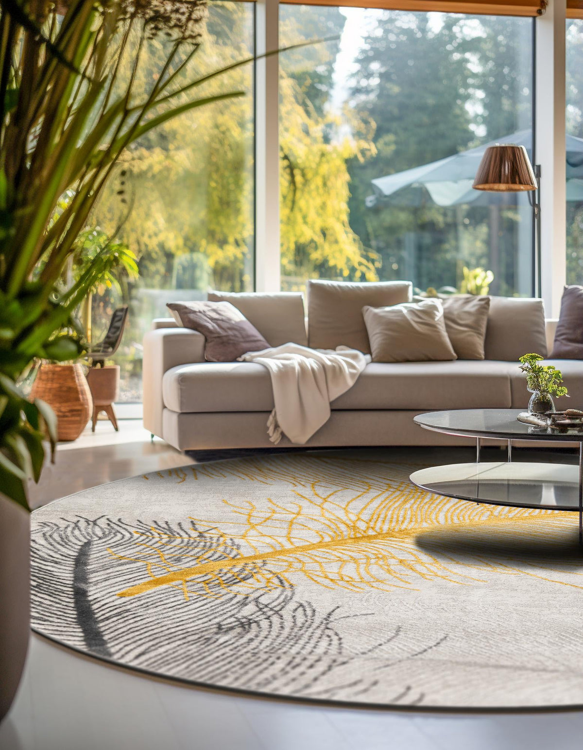Bloomsbury Elegance Collection Area Rug -  Westminster Round Yellow Gray  lifestyle 67