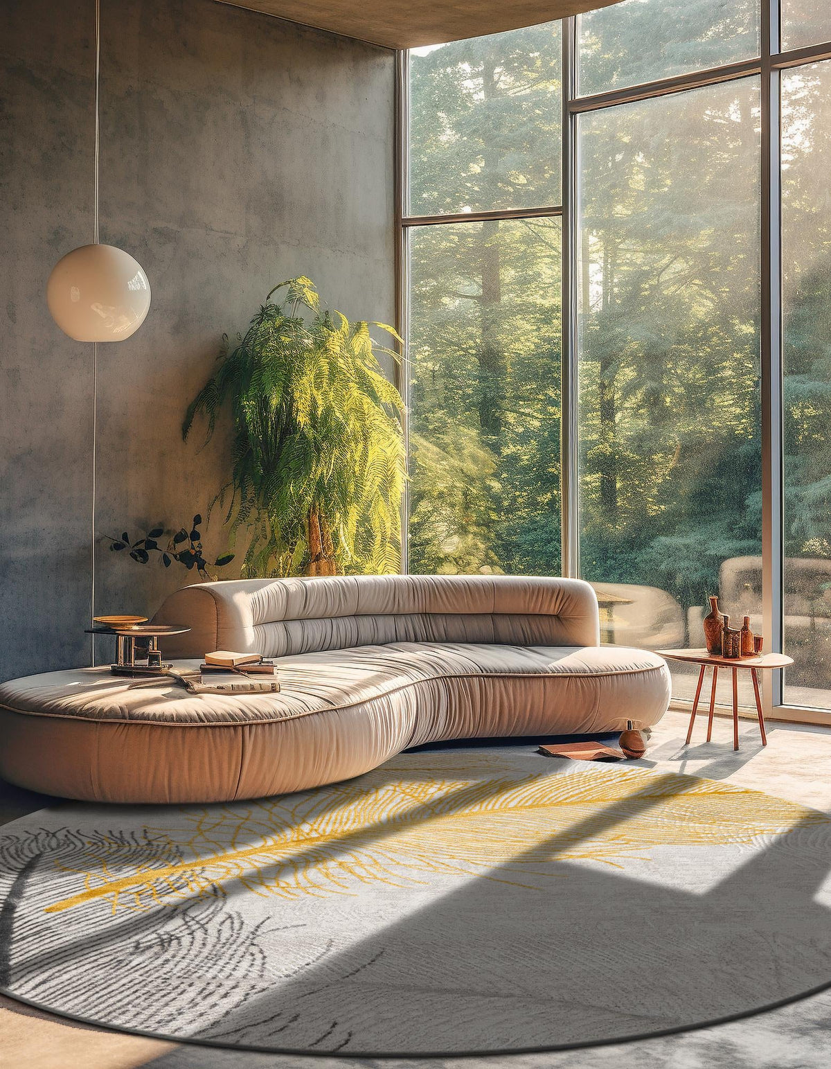 Bloomsbury Elegance Collection Area Rug -  Westminster Round Yellow Gray  lifestyle 68