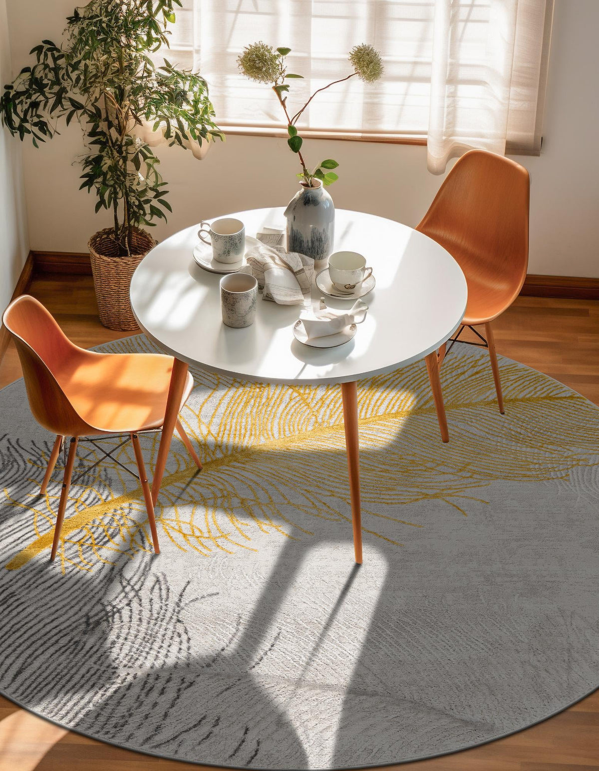Bloomsbury Elegance Collection Area Rug -  Westminster Round Yellow Gray  lifestyle 69