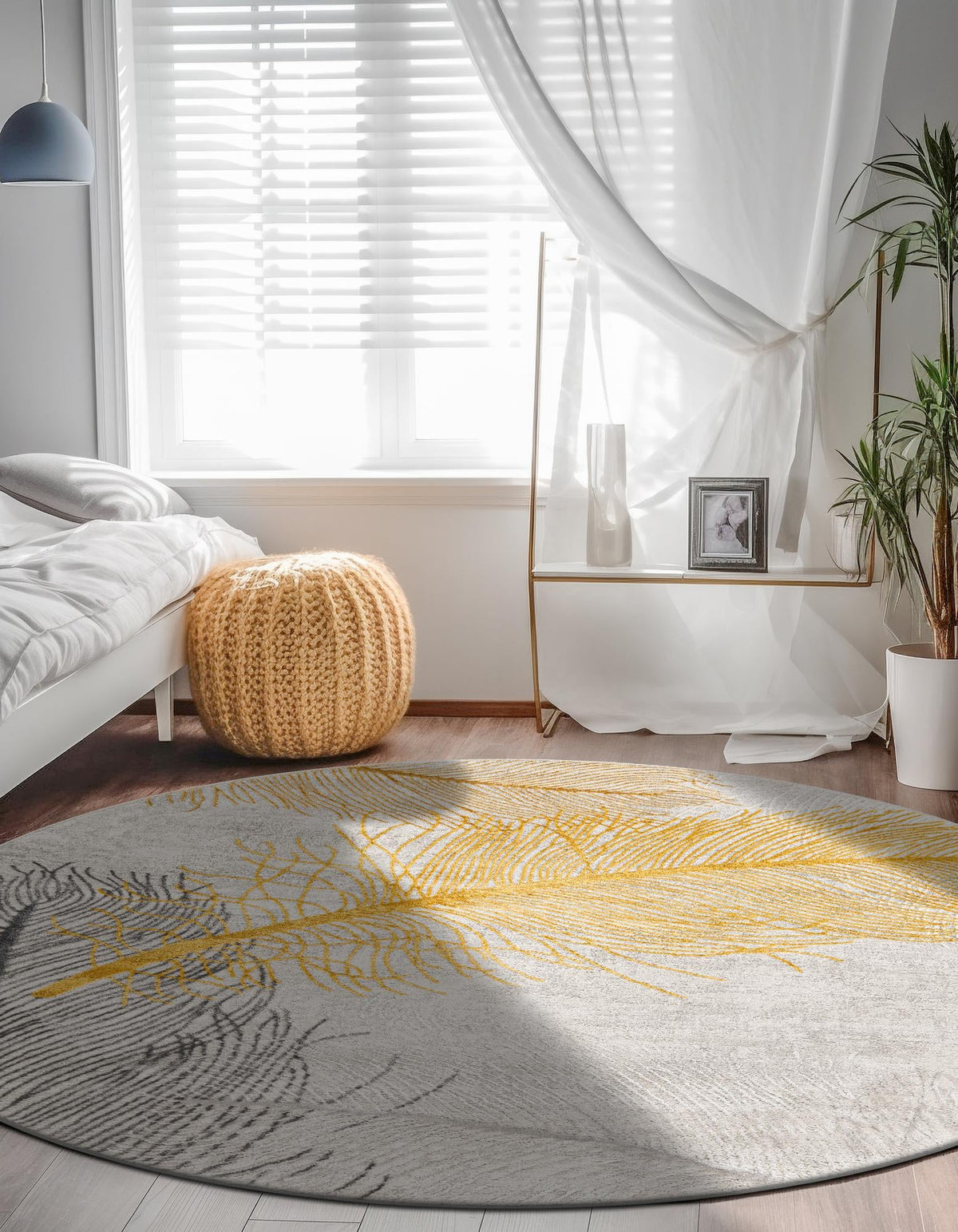 Bloomsbury Elegance Collection Area Rug -  Westminster Round Yellow Gray  lifestyle 70