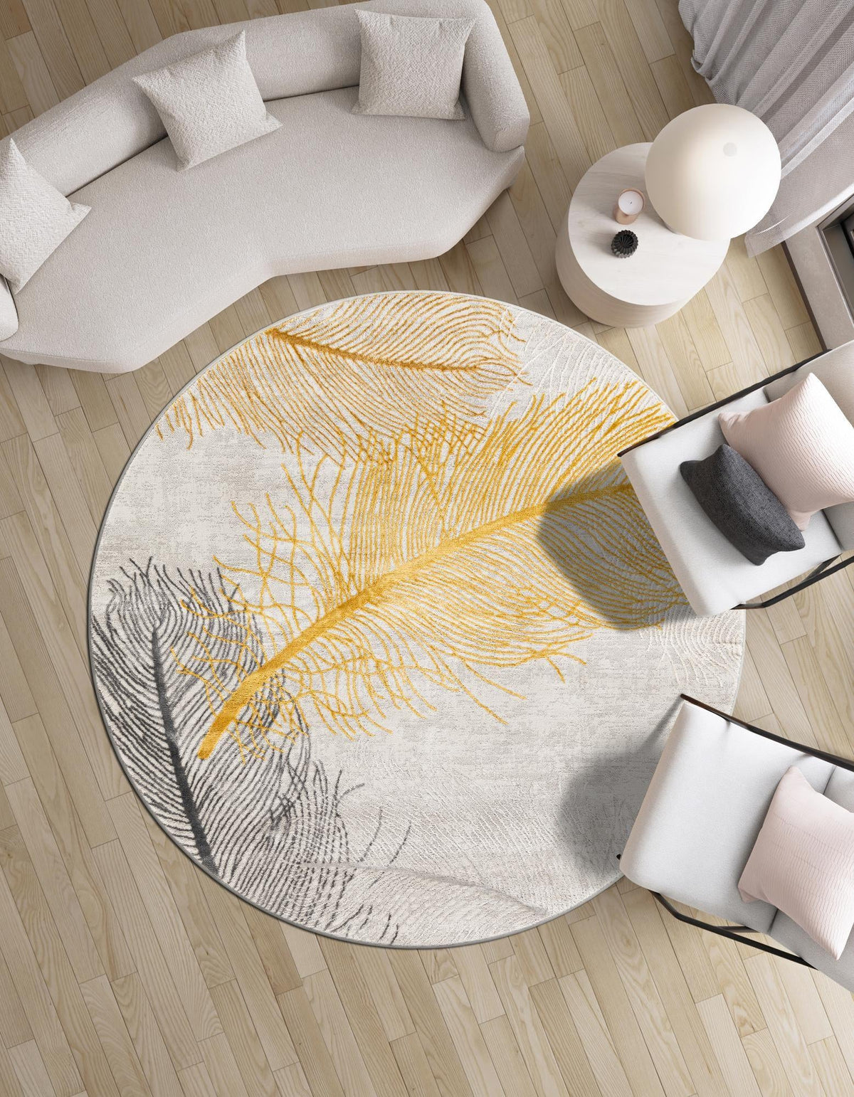 Bloomsbury Elegance Collection Area Rug -  Westminster Round Yellow Gray  lifestyle 89