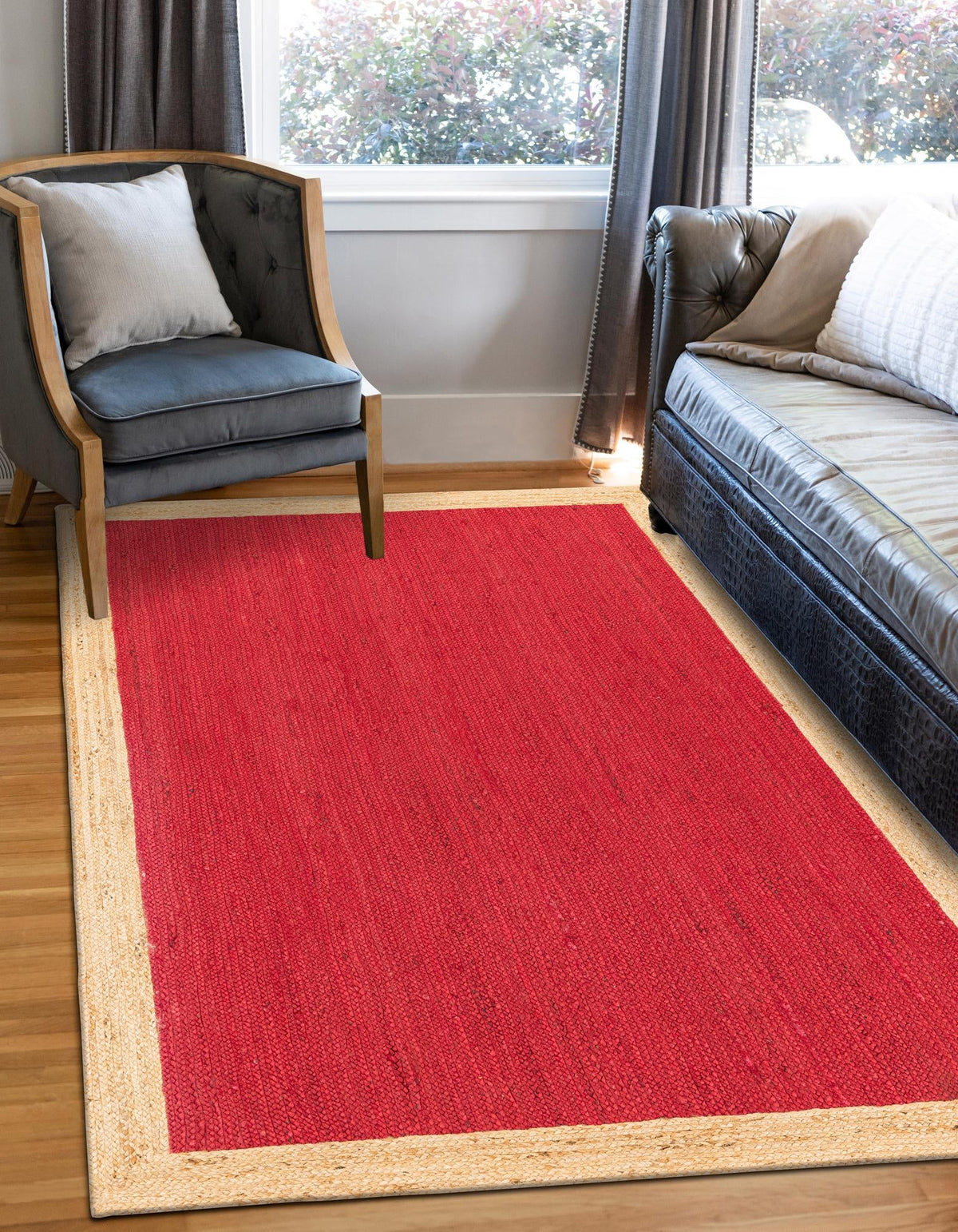 Woven Seaside Jute Collection Area Rug - Nantucket Rectangle Red  lifestyle 8