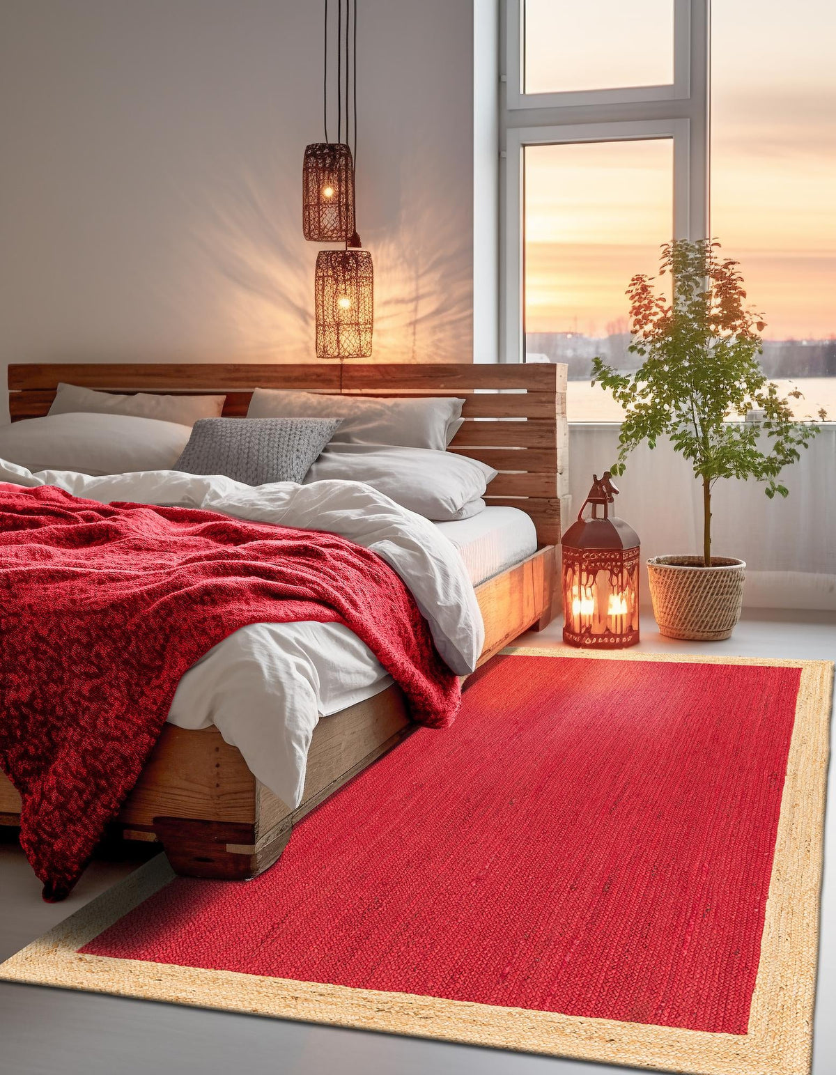 Woven Seaside Jute Collection Area Rug - Nantucket Rectangle Red  lifestyle 15