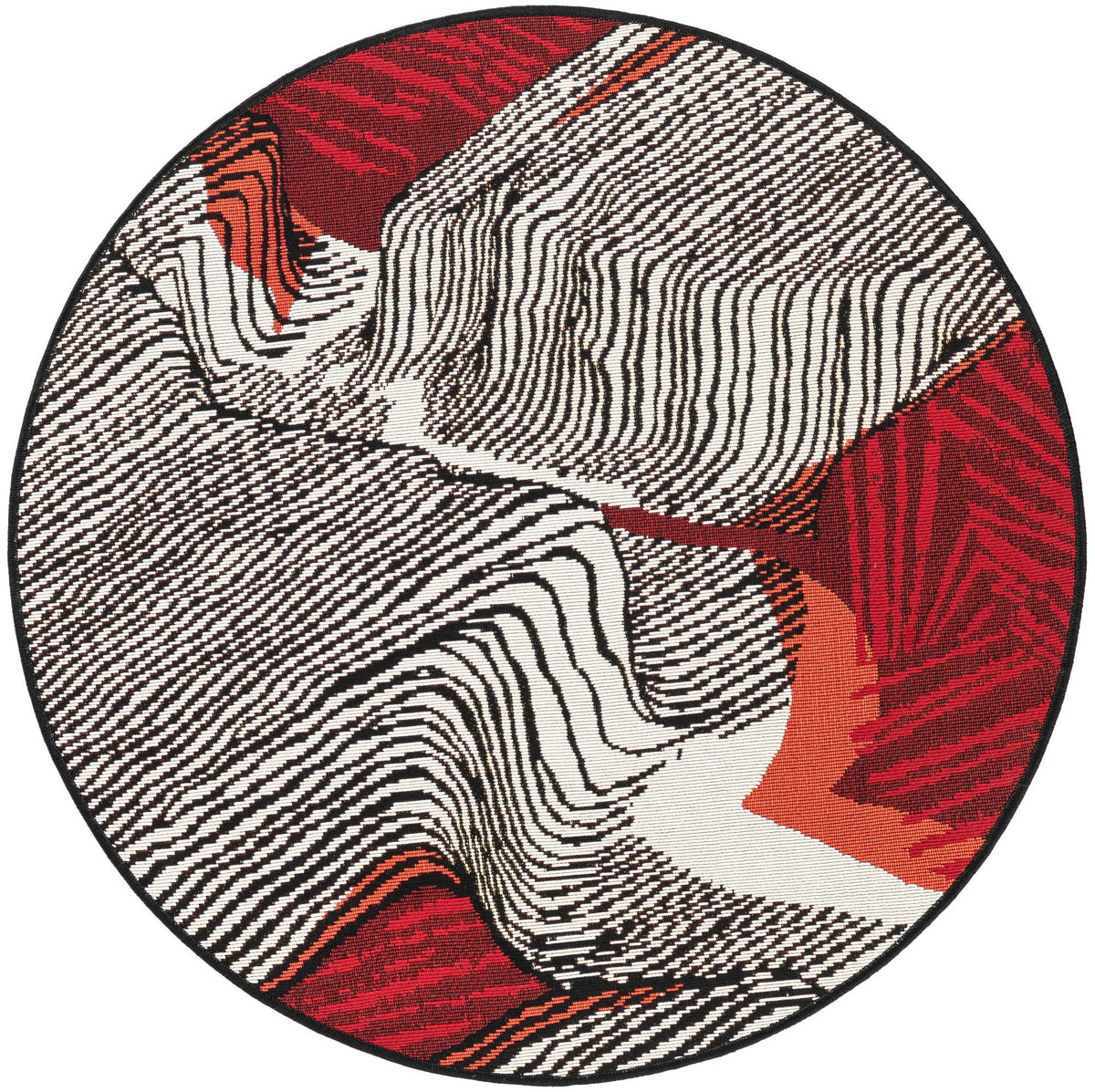 Urban Terrace Collection Area Rug -  Porch Round Red and Black  lifestyle 29
