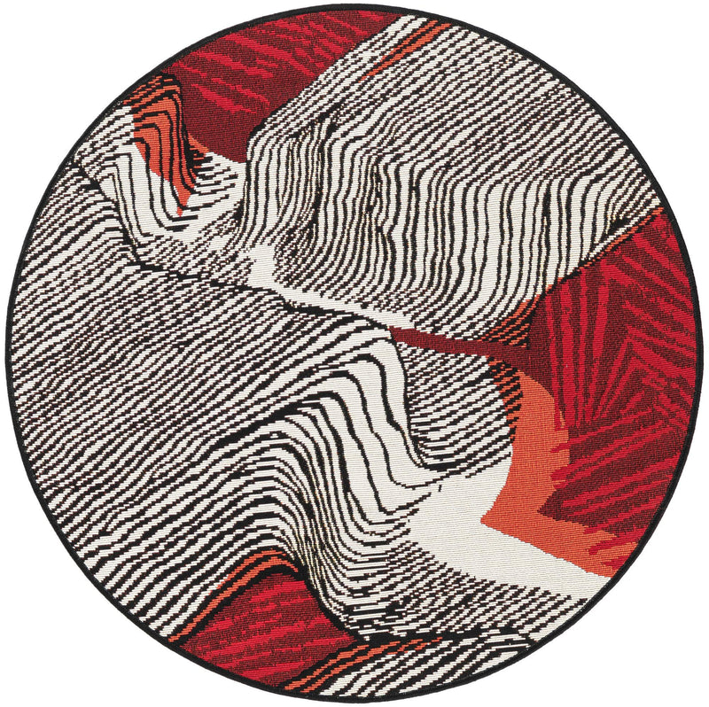 Urban Terrace Collection Area Rug -  Porch Round Red and Black  lifestyle 29