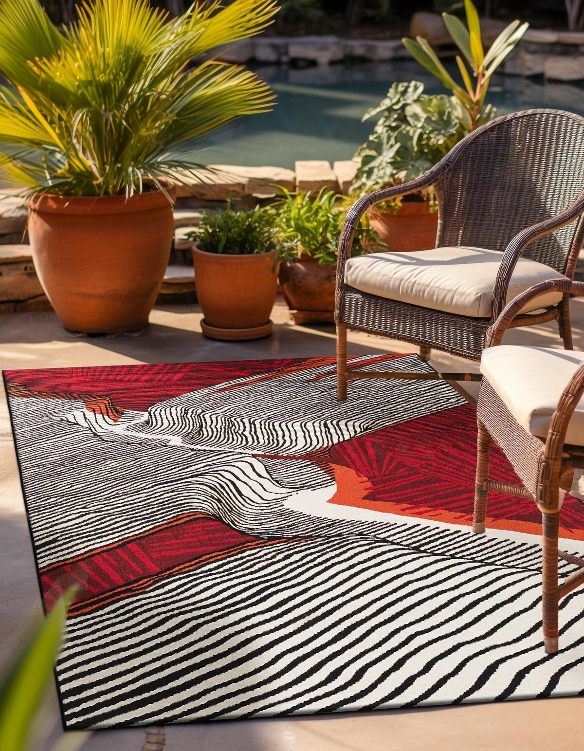 Urban Terrace Collection Area Rug -  Porch Rectangle Red and Black  lifestyle 2