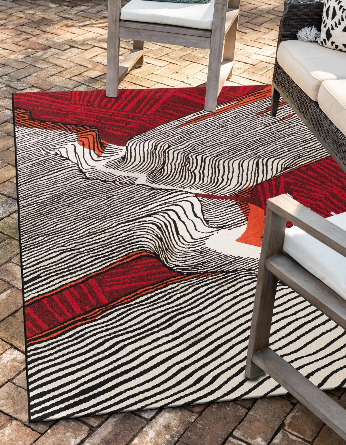 Urban Terrace Collection Area Rug -  Porch Rectangle Red and Black  lifestyle 4