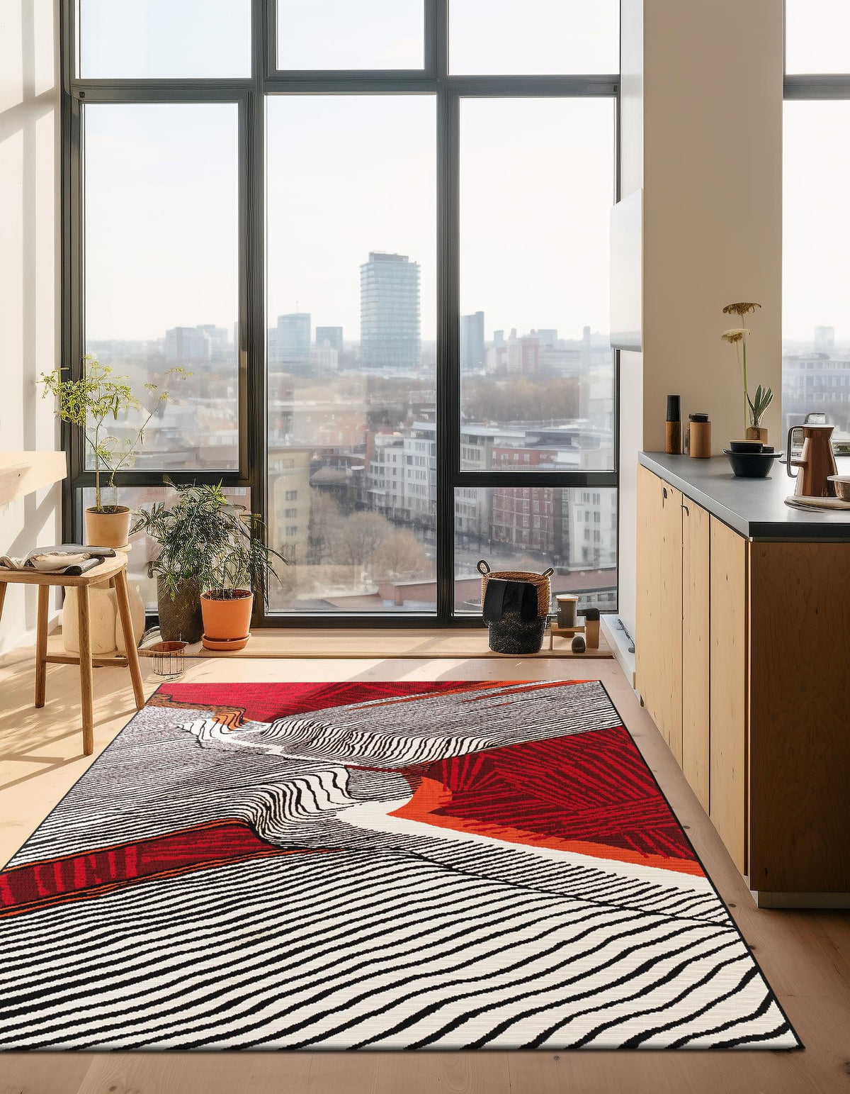 Urban Terrace Collection Area Rug -  Porch Rectangle Red and Black  lifestyle 5