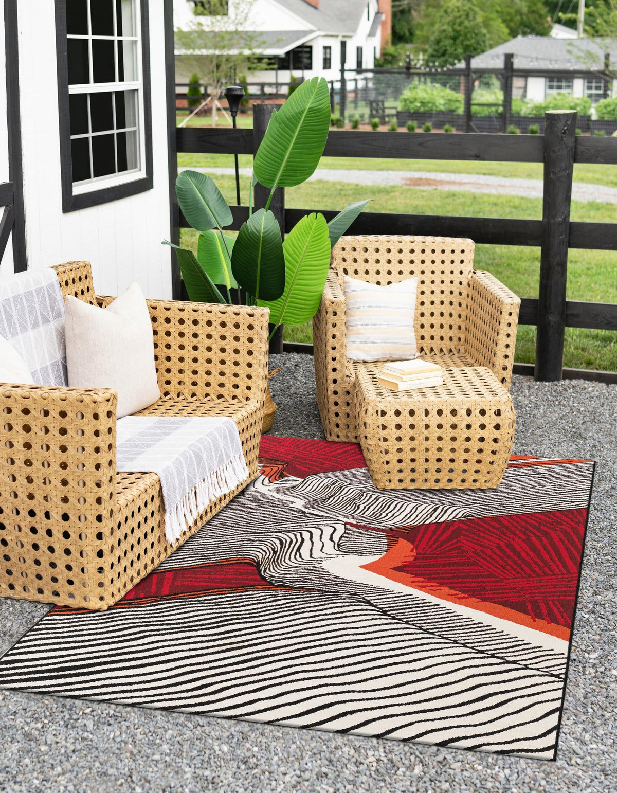 Urban Terrace Collection Area Rug -  Porch Rectangle Red and Black  lifestyle 6