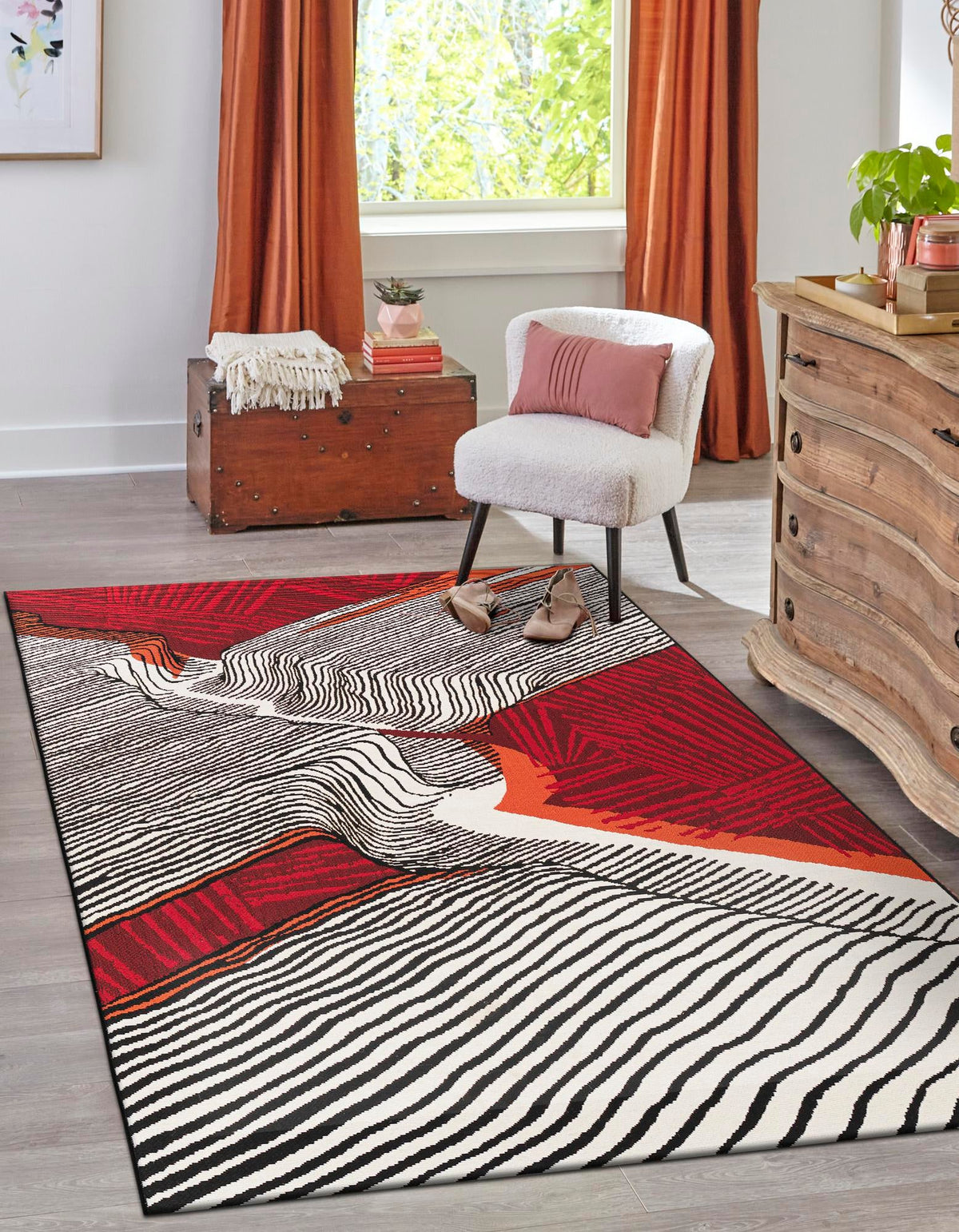 Urban Terrace Collection Area Rug -  Porch Rectangle Red and Black  lifestyle 7
