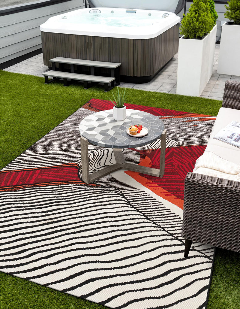 Urban Terrace Collection Area Rug -  Porch Rectangle Red and Black  lifestyle 8
