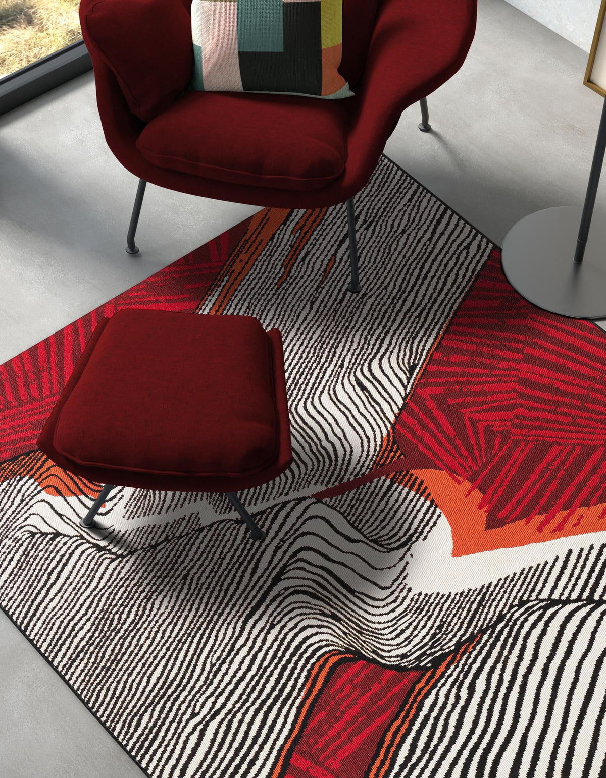 Urban Terrace Collection Area Rug -  Porch Rectangle Red and Black  lifestyle 9