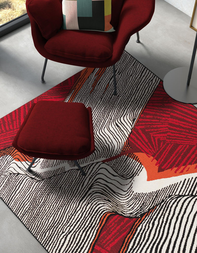 Urban Terrace Collection Area Rug -  Porch Rectangle Red and Black  lifestyle 9