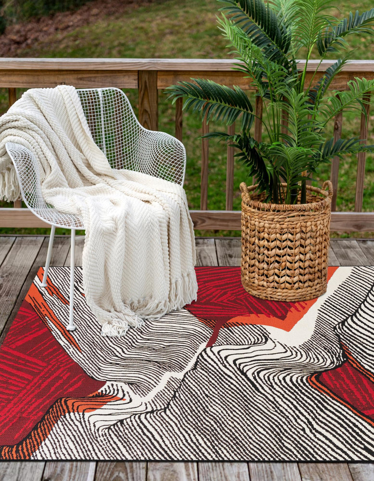 Urban Terrace Collection Area Rug -  Porch Rectangle Red and Black  lifestyle 10