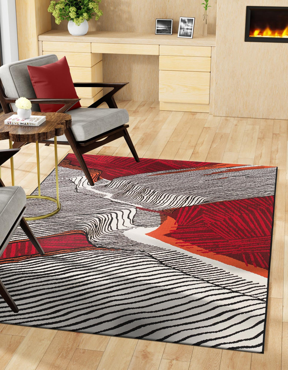 Urban Terrace Collection Area Rug -  Porch Rectangle Red and Black  lifestyle 11