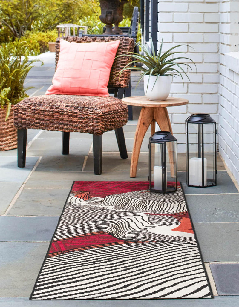Urban Terrace Collection Area Rug -  Porch Runner Red and Black  lifestyle 20