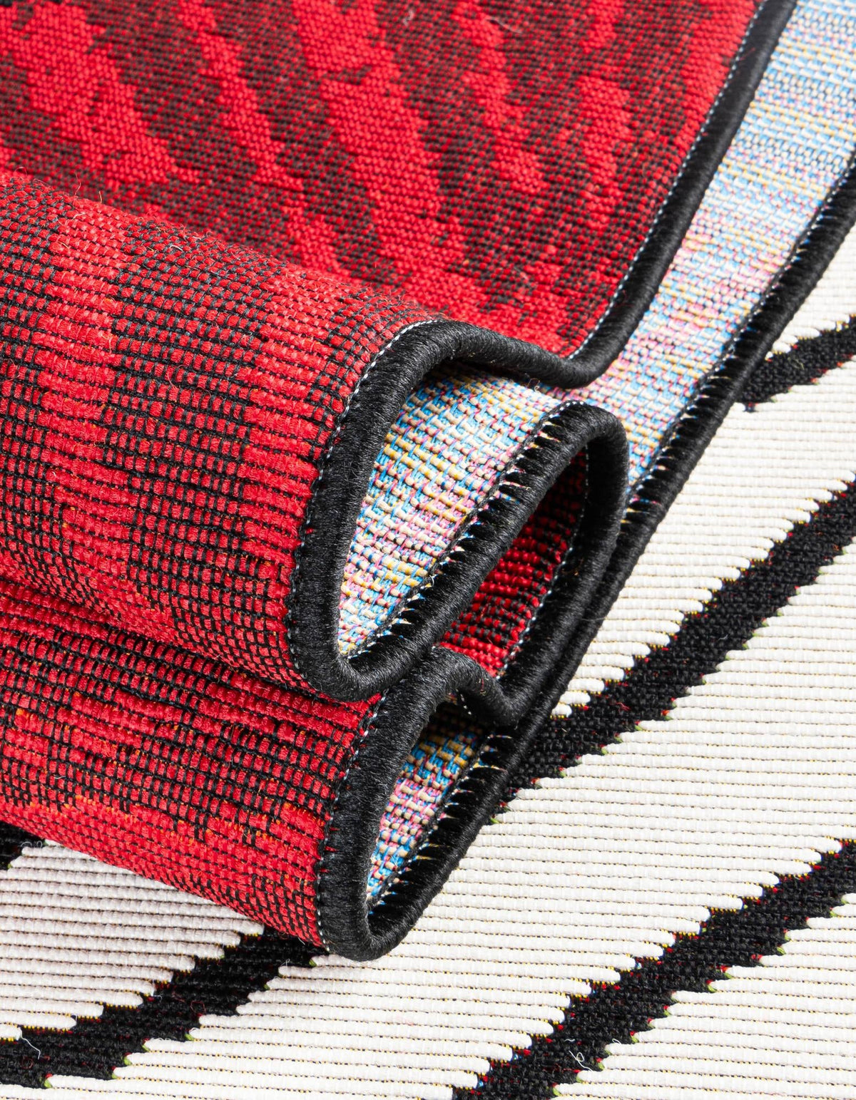Urban Terrace Collection Area Rug -  Porch Runner Red and Black  lifestyle 14