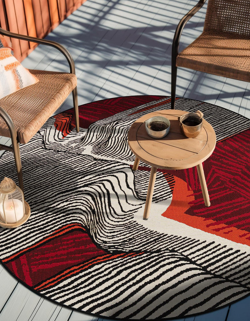 Urban Terrace Collection Area Rug -  Porch Round Red and Black  lifestyle 14