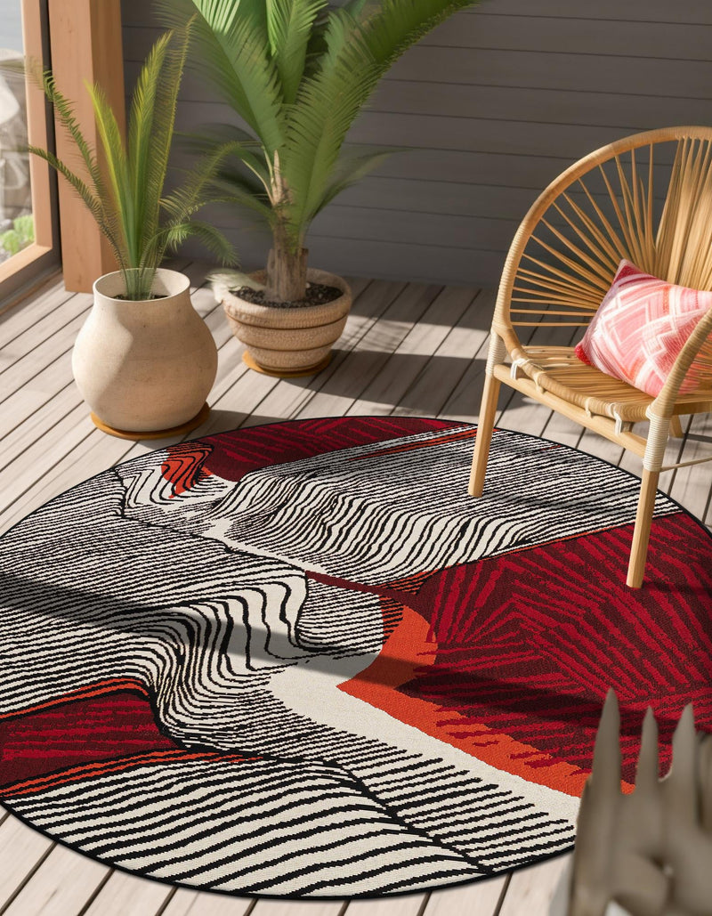 Urban Terrace Collection Area Rug -  Porch Round Red and Black  lifestyle 16
