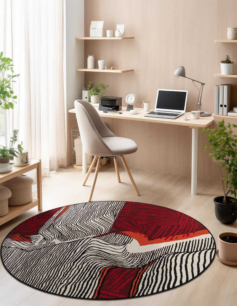 Urban Terrace Collection Area Rug -  Porch Round Red and Black  lifestyle 17