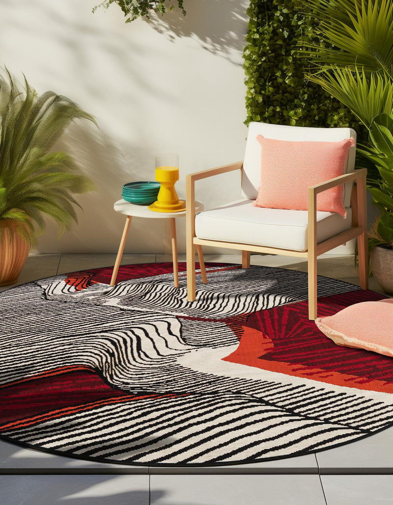 Urban Terrace Collection Area Rug -  Porch Round Red and Black  lifestyle 18