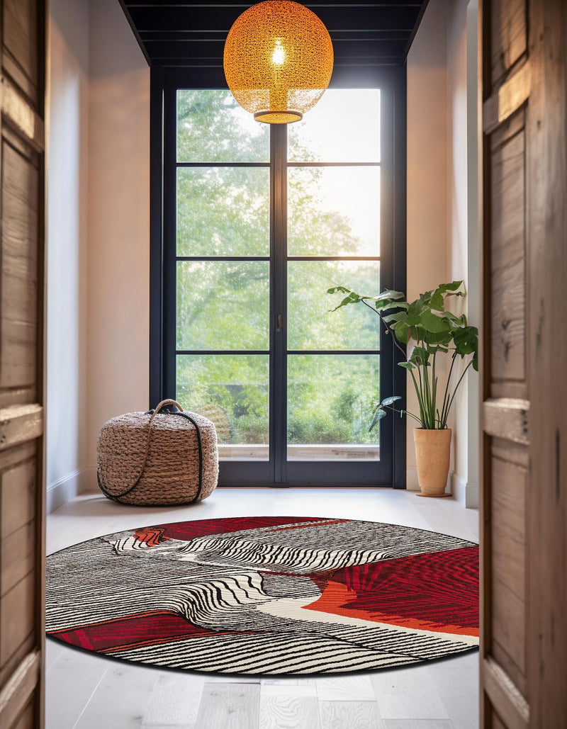 Urban Terrace Collection Area Rug -  Porch Round Red and Black  lifestyle 19