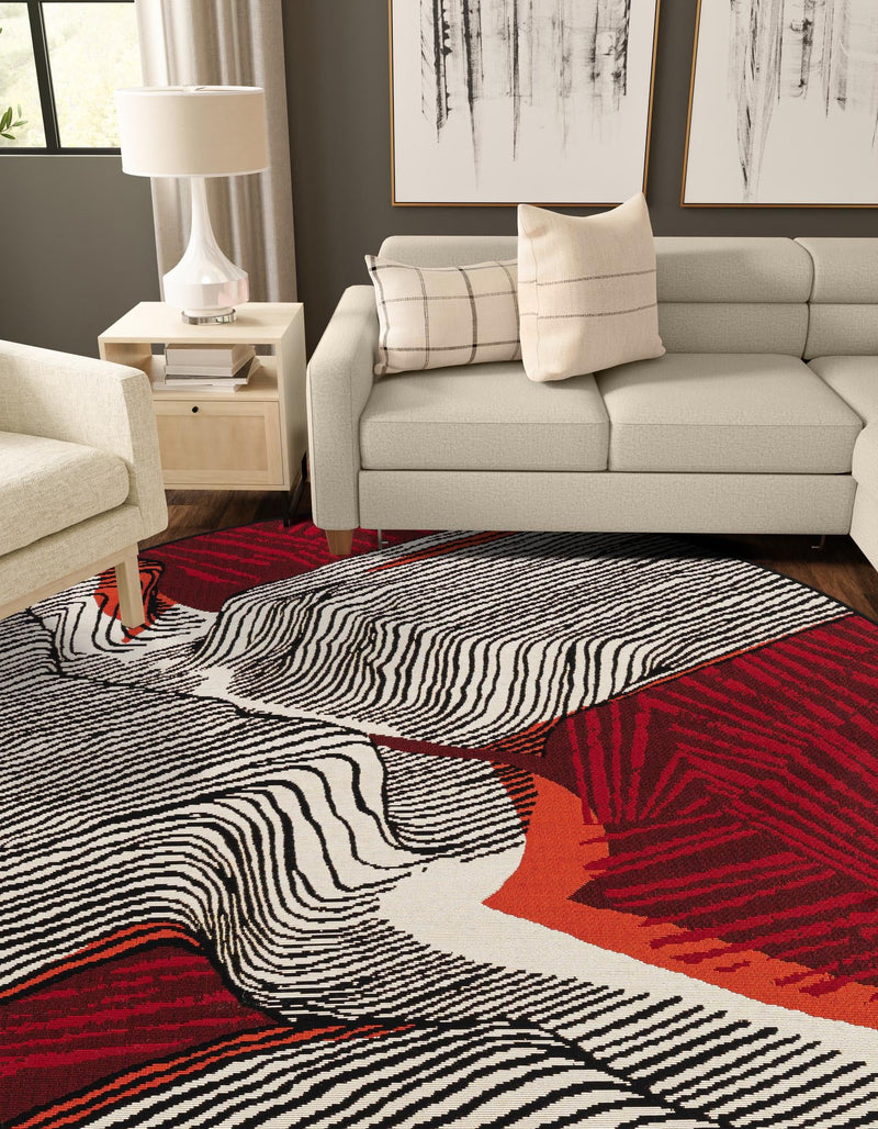 Urban Terrace Collection Area Rug -  Porch Round Red and Black  lifestyle 21