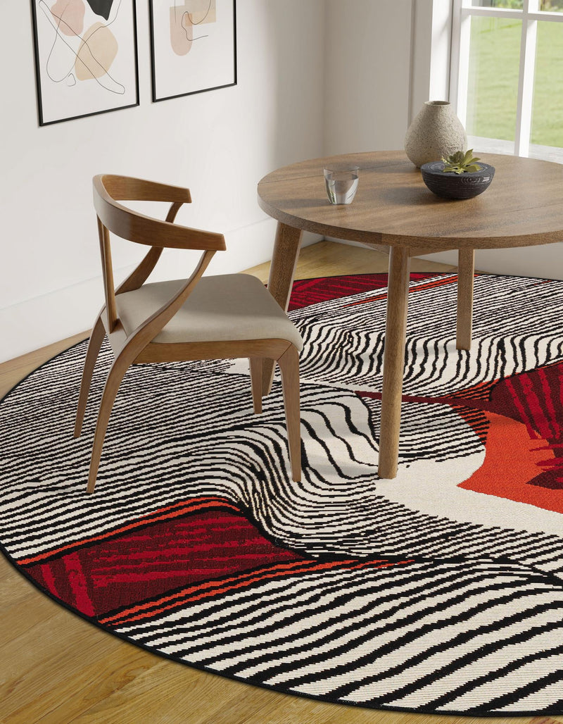 Urban Terrace Collection Area Rug -  Porch Round Red and Black  lifestyle 23