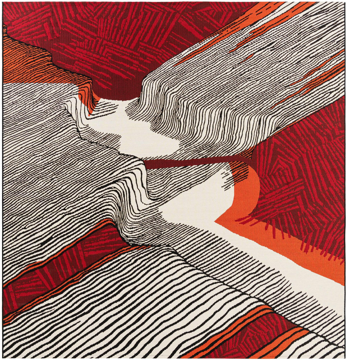 Urban Terrace Collection Area Rug -  Porch Square Black and Red  lifestyle 29