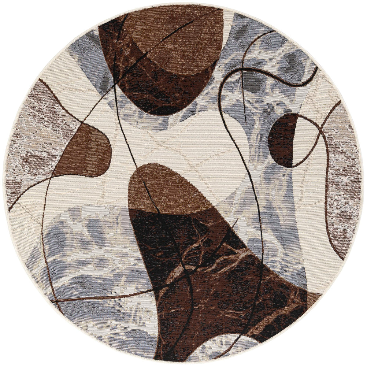 Urban Terrace Collection Area Rug -  Garden Round Brown and White Main