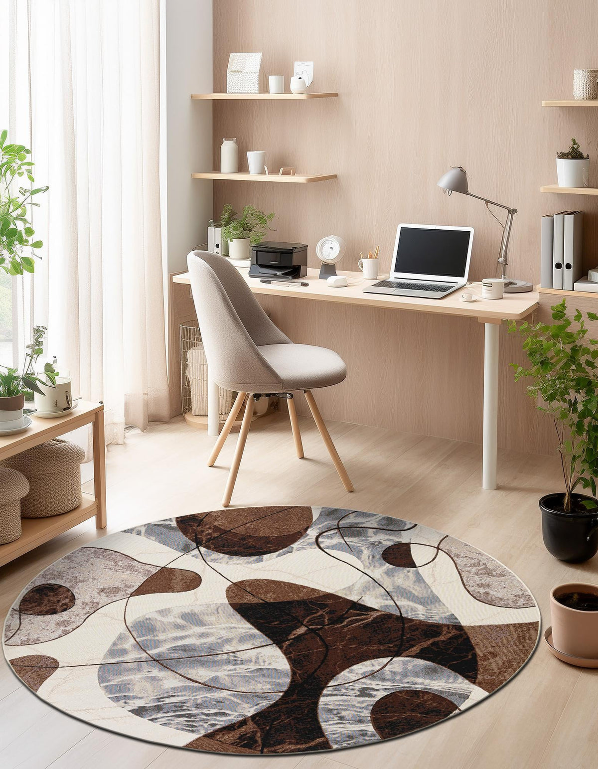 Urban Terrace Collection Area Rug -  Garden Round Brown and White  lifestyle 17