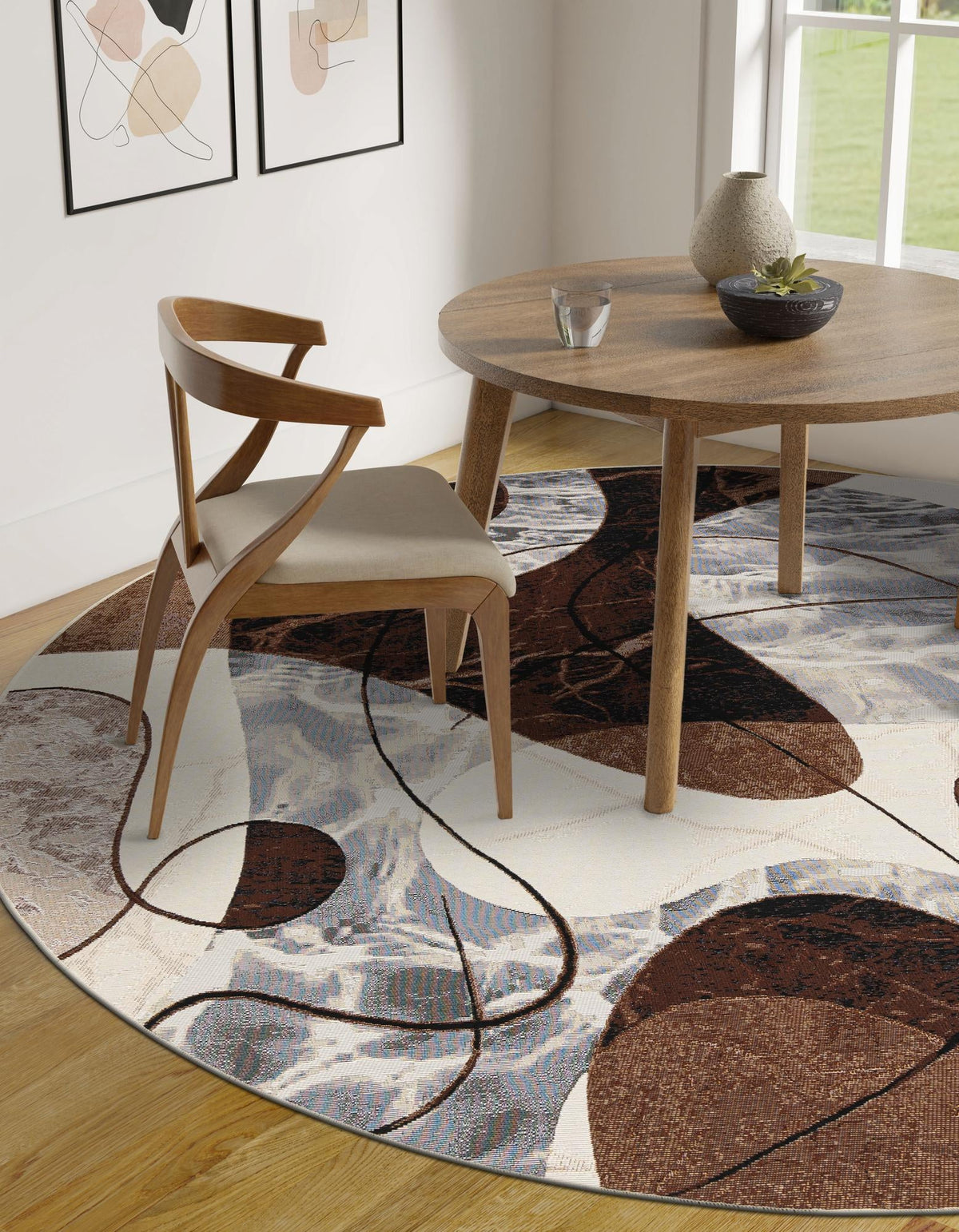 Urban Terrace Collection Area Rug -  Garden Round Brown and White  lifestyle 21