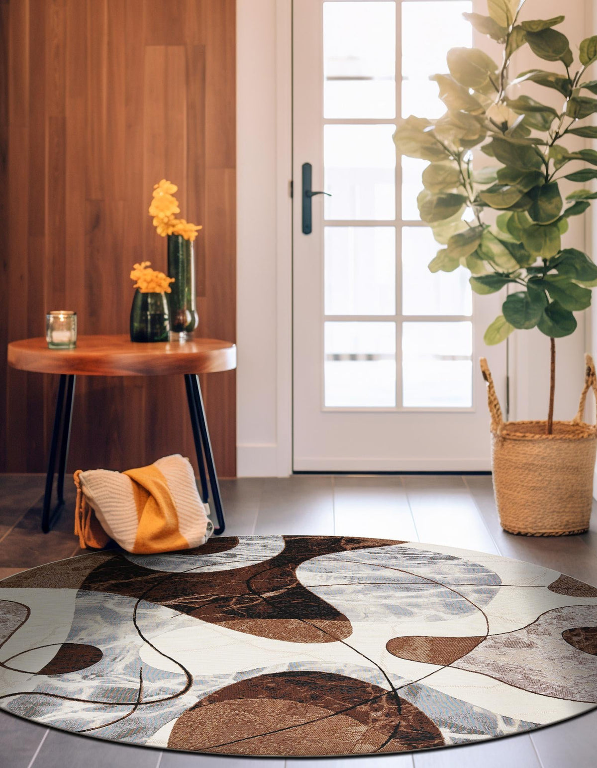 Urban Terrace Collection Area Rug -  Garden Round Brown and White  lifestyle 23
