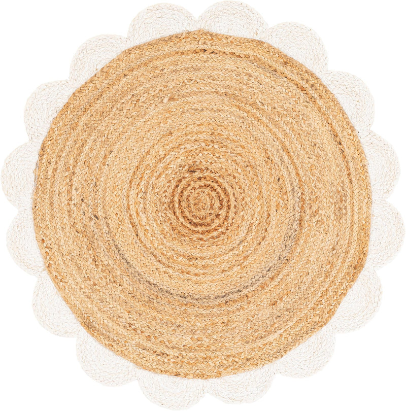Serenity Braided Jute Collection Area Rug - Seaside Round Natural and Ivory Main
