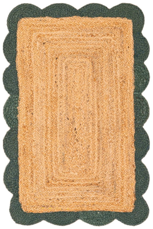 Serenity Braided Jute Collection Area Rug - Seaside Rectangle Natural and Green Main