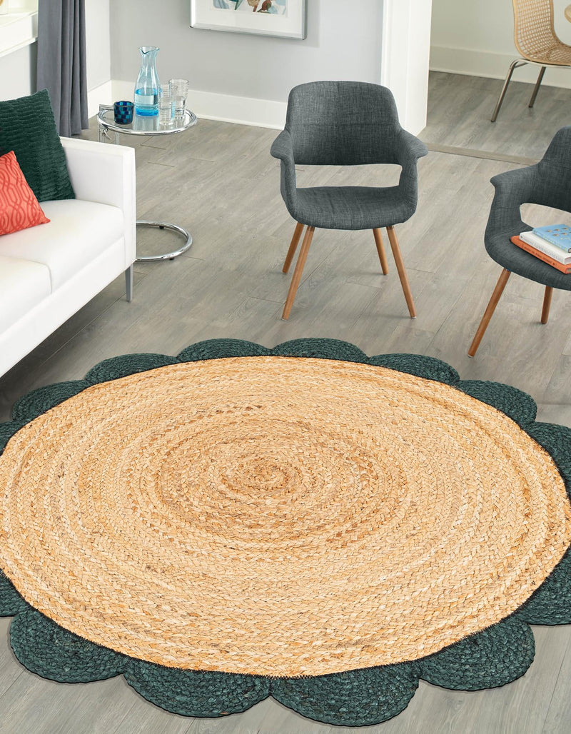 Serenity Braided Jute Collection Area Rug - Seaside Round Natural and Green  lifestyle 3