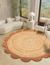 Serenity Braided Jute Collection Area Rug - Seaside Round Natural and Terracotta  lifestyle 4