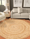 Serenity Braided Jute Collection Area Rug - Seaside Round Natural and Terracotta  lifestyle 16
