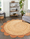 Serenity Braided Jute Collection Area Rug - Seaside Round Natural and Terracotta  lifestyle 31