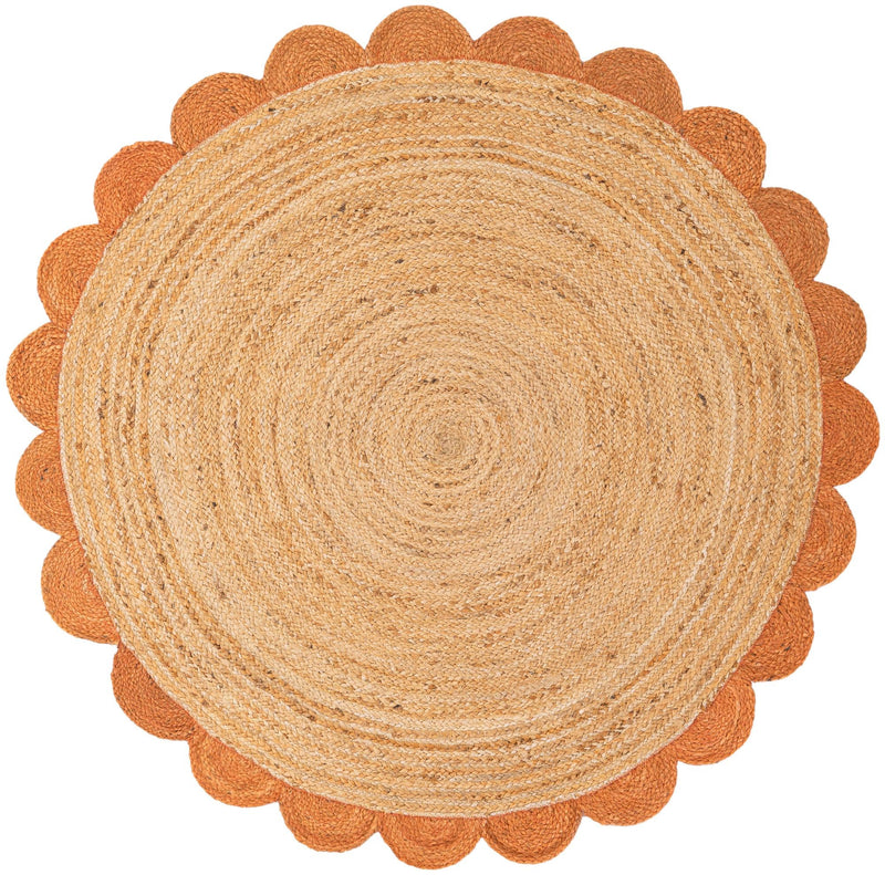 Serenity Braided Jute Collection Area Rug - Seaside Round Natural and Terracotta  lifestyle 48