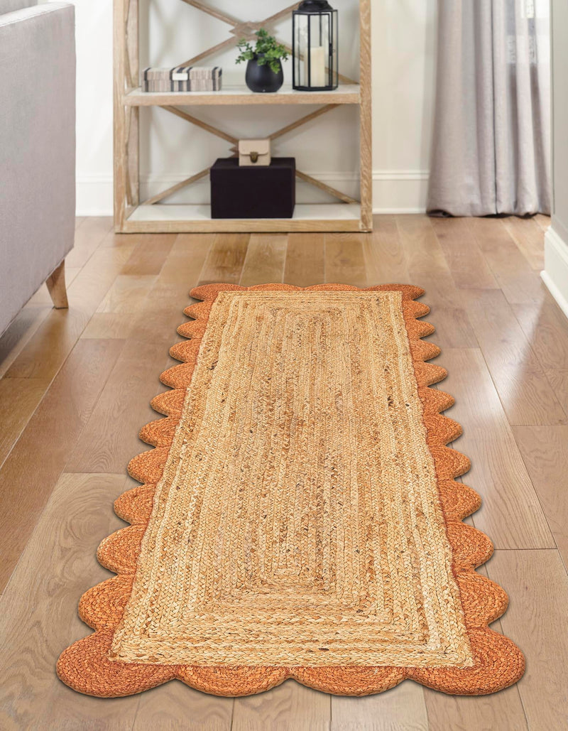 Serenity Braided Jute Collection Area Rug - Seaside Runner Natural and Terracotta  lifestyle 46