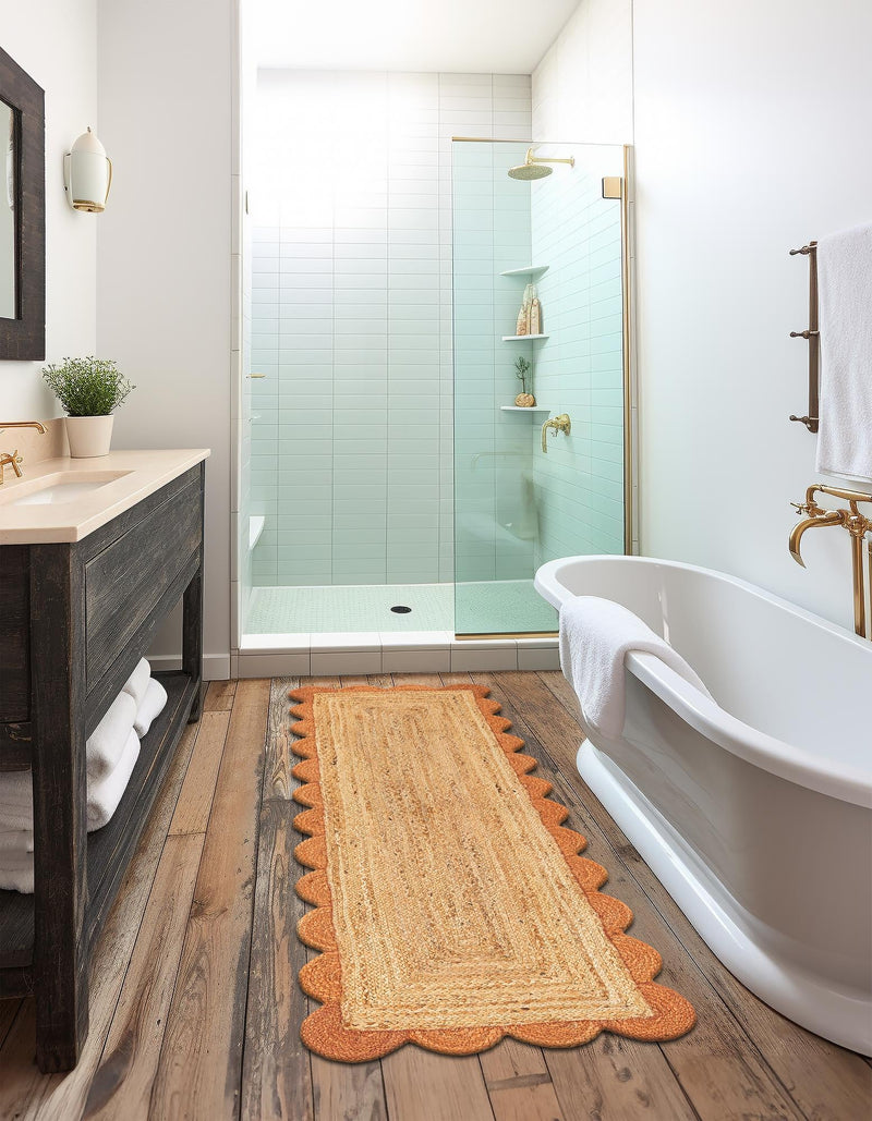 Serenity Braided Jute Collection Area Rug - Seaside Runner Natural and Terracotta  lifestyle 73