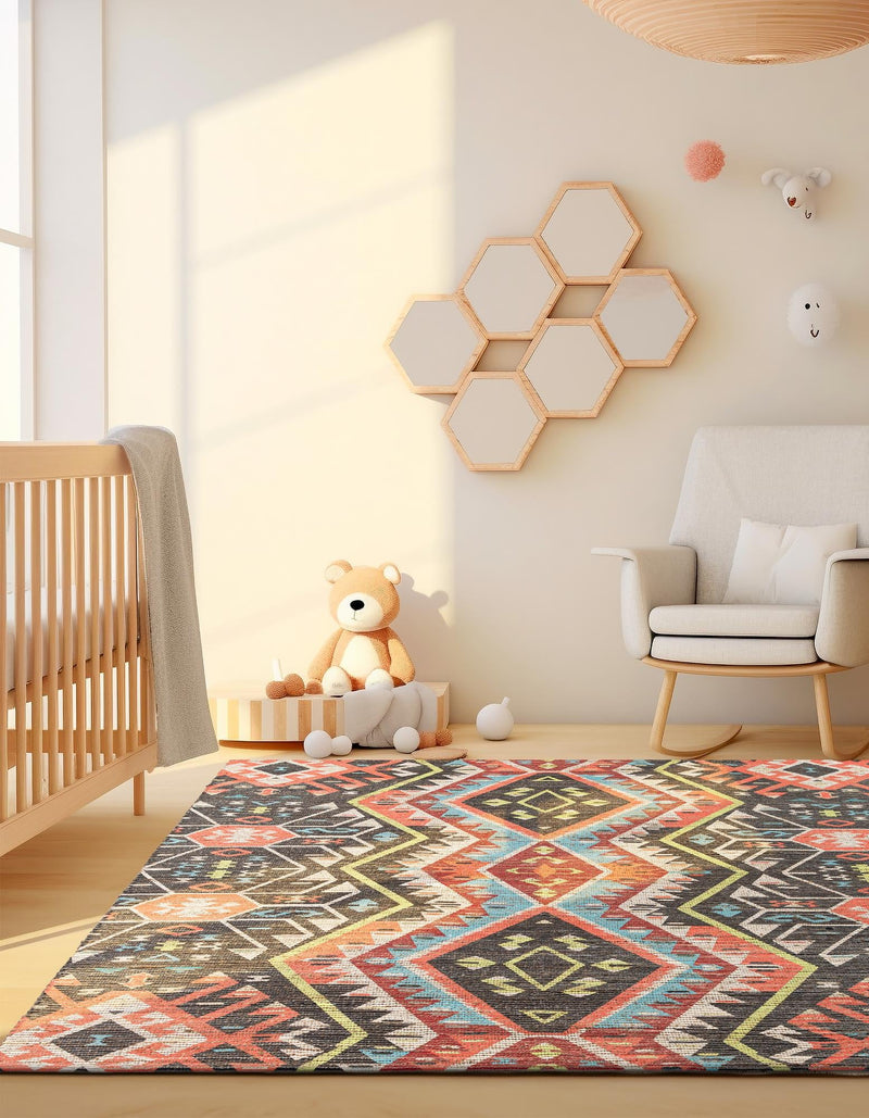 Savannah Threads Collection Area Rug - Yosemite Square Multi  lifestyle 26