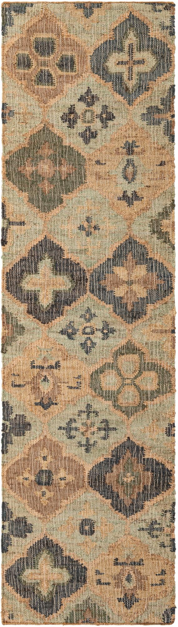Benares Handwoven Jute Collection Area Rug - Ganges Runner Blue and Green  lifestyle 18