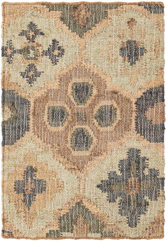 Benares Handwoven Jute Collection Area Rug - Ganges Rectangle Blue and Green  lifestyle 3