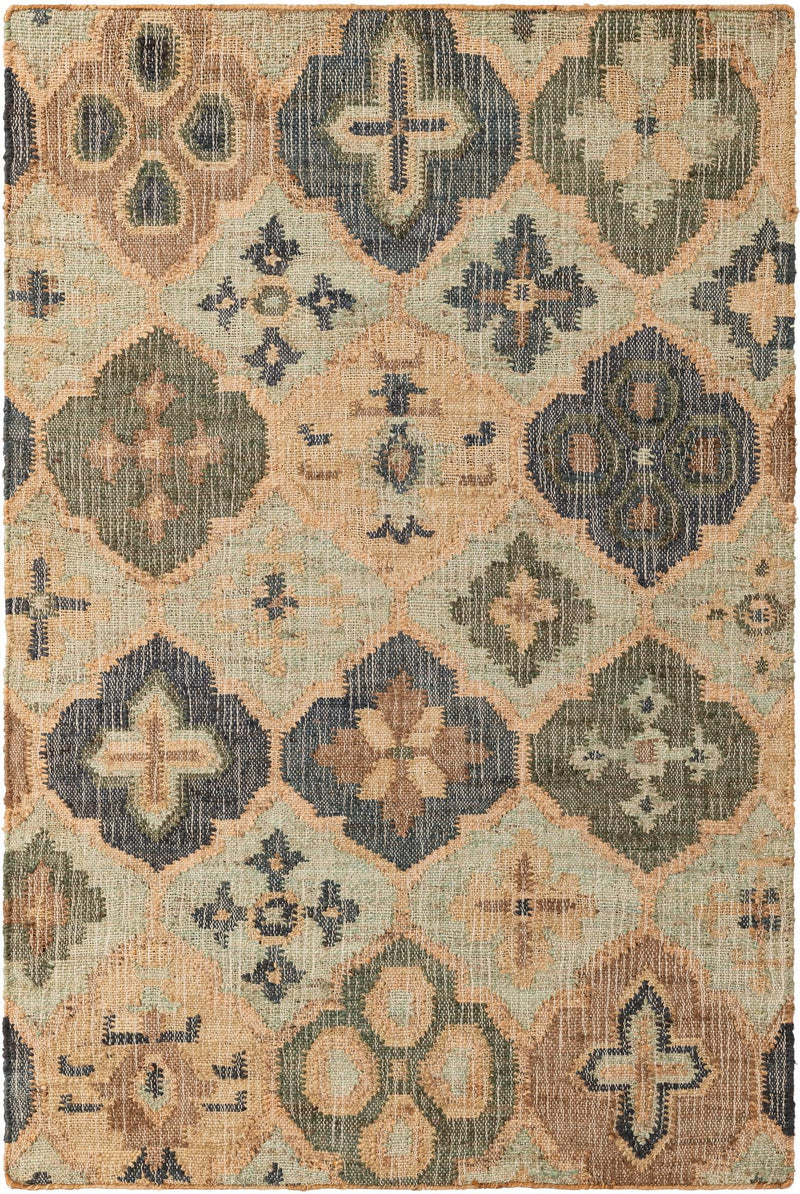 Benares Handwoven Jute Collection Area Rug - Ganges Rectangle Blue and Green  lifestyle 2