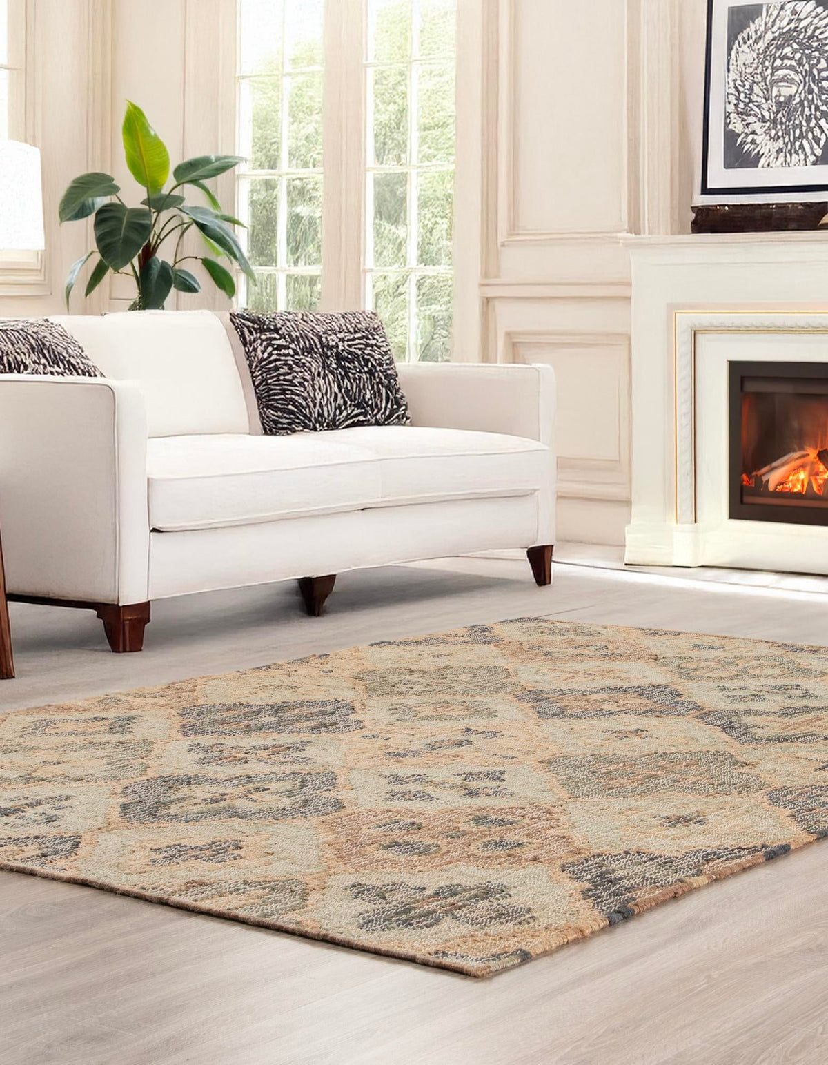 Benares Handwoven Jute Collection Area Rug - Ganges Rectangle Blue and Green  lifestyle 8