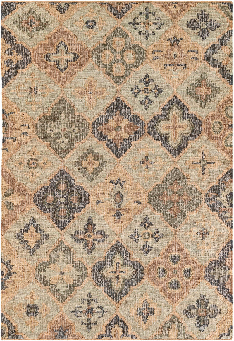 Benares Handwoven Jute Collection Area Rug - Ganges Rectangle Blue and Green Main